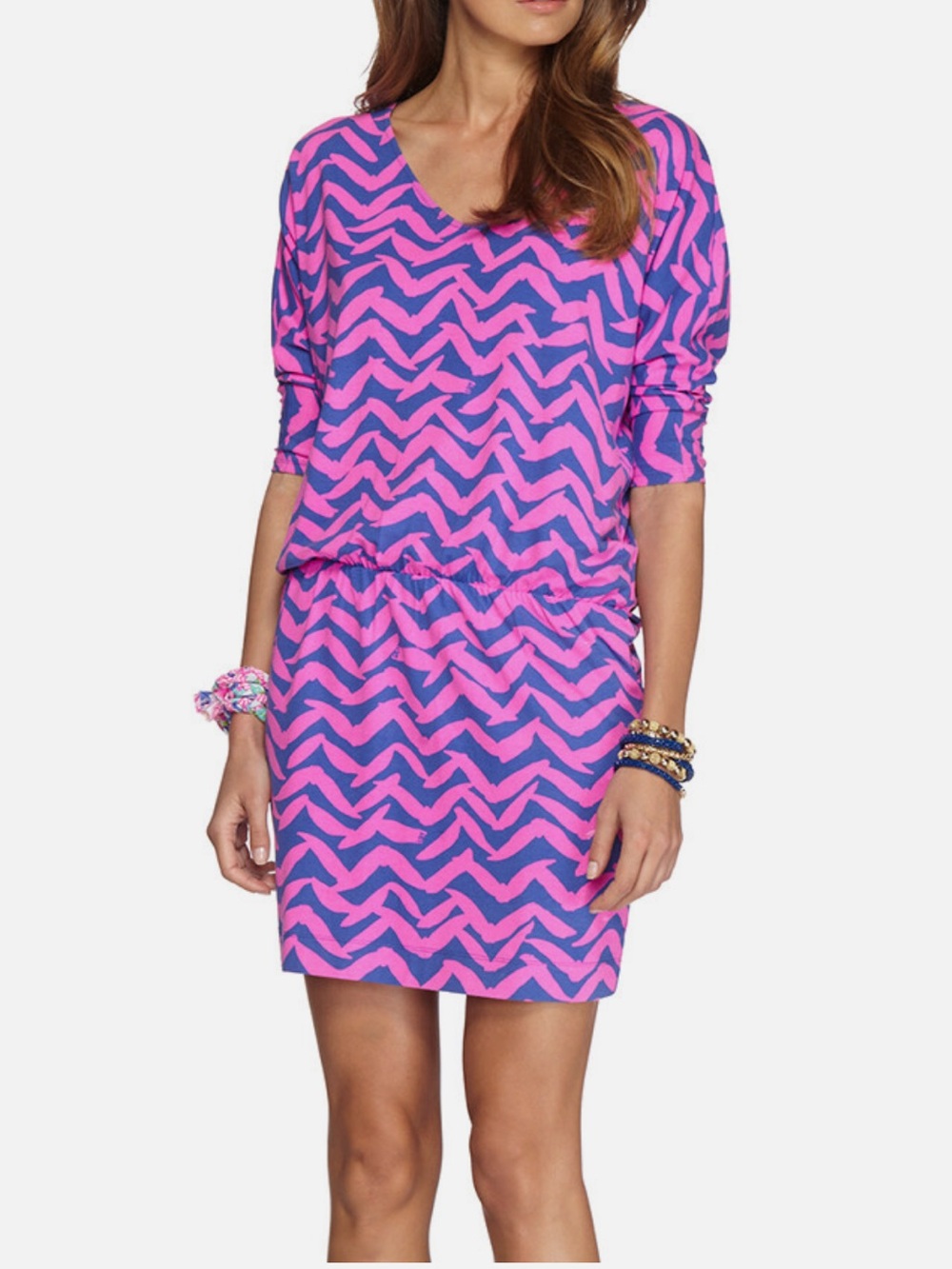 Lilly Pulitzer Cara Dolman Dress Pop Pink V Neck Casual Size XS